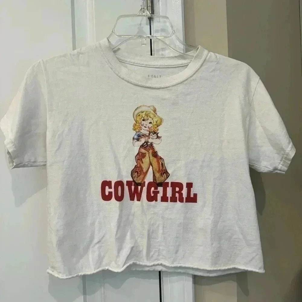 JOHN GALT BRANDY MELVILLE White Cowgirl Crop Top Tee Shirt Cotton Women one size - Picture 2 of 13